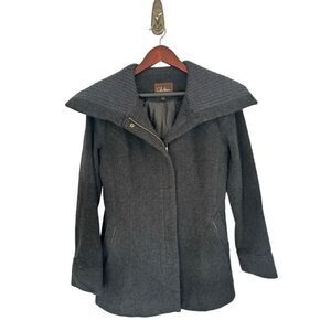 Cole Haan Gray Full Zip Wool Cashmere Winter Coat Size 6 Ribbed Neckline Warm